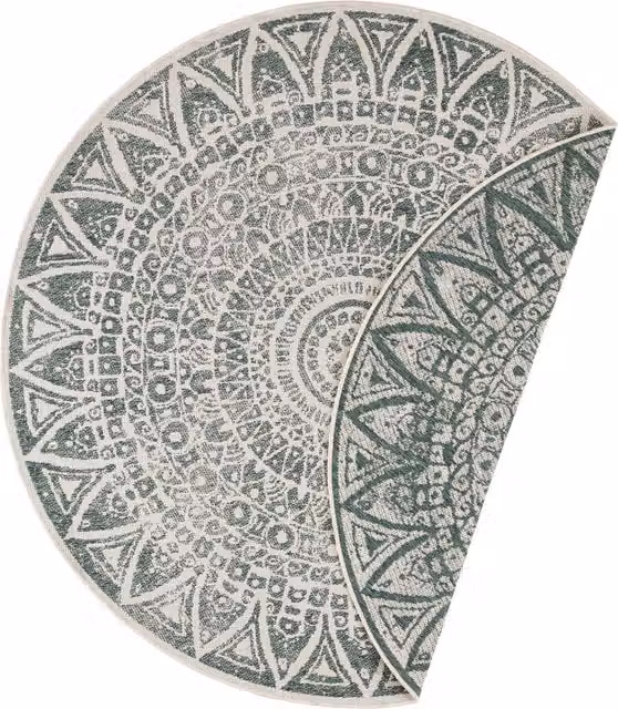 THE RUGS Lilja Vintage Round Reversible Indoor Outdoor Rug in Green, Diameter: 200 cm