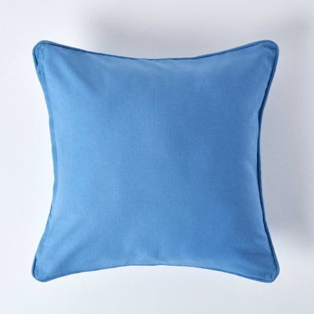 Homescapes Plain Cotton Square Cushion Cover in Blue, 45 x 45 cm