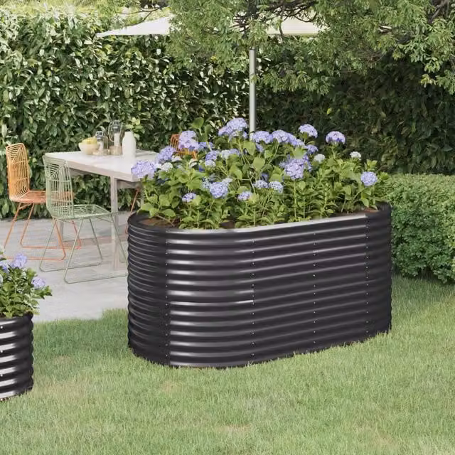 Berkfield Home Garden Powder-coated Steel Raised Bed in Anthracite Black, W/D/H: 152 x 80 x 68 cm