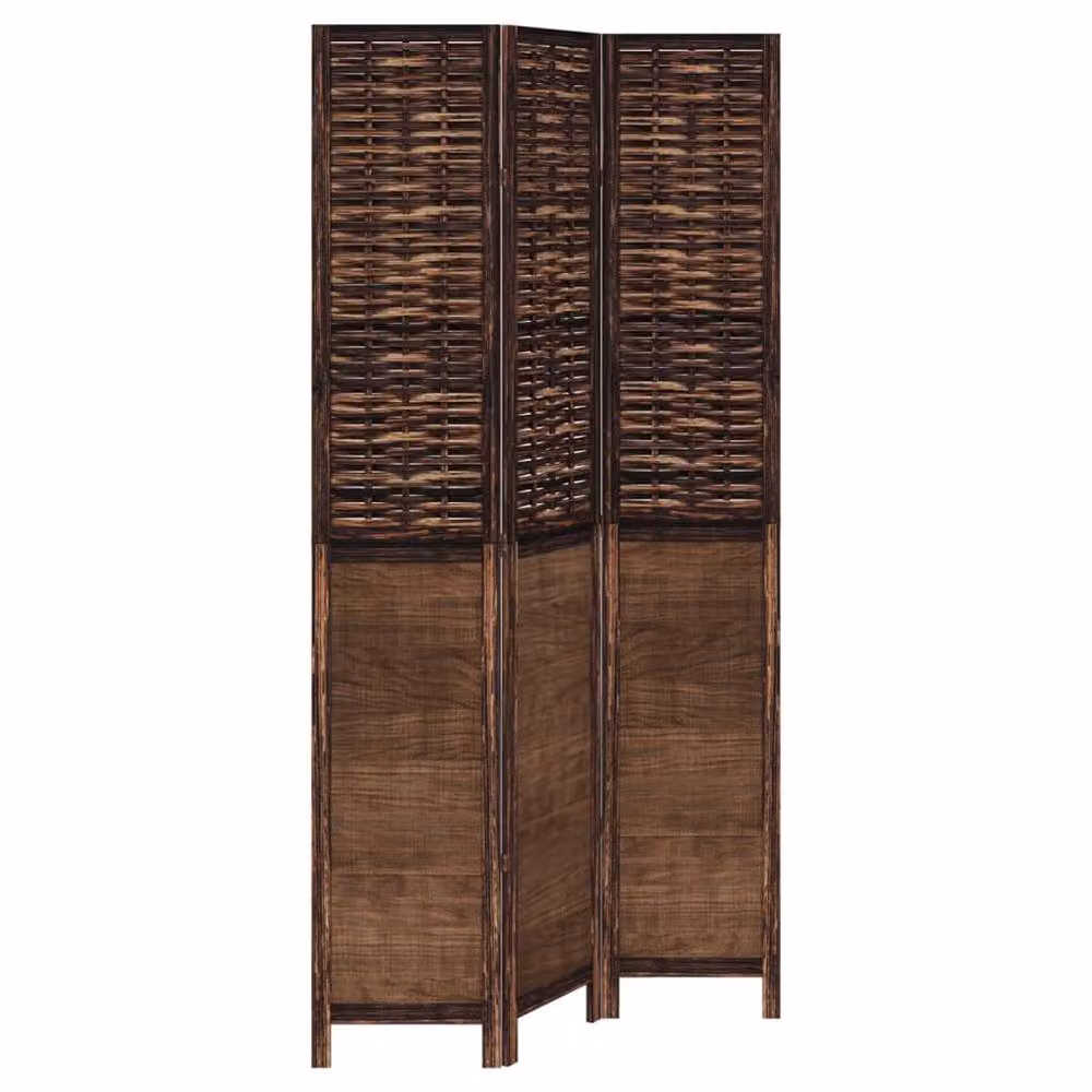 Berkfield Home 3-Panel Room Divider in Dark Brown Solid Paulownia Wood – 2
