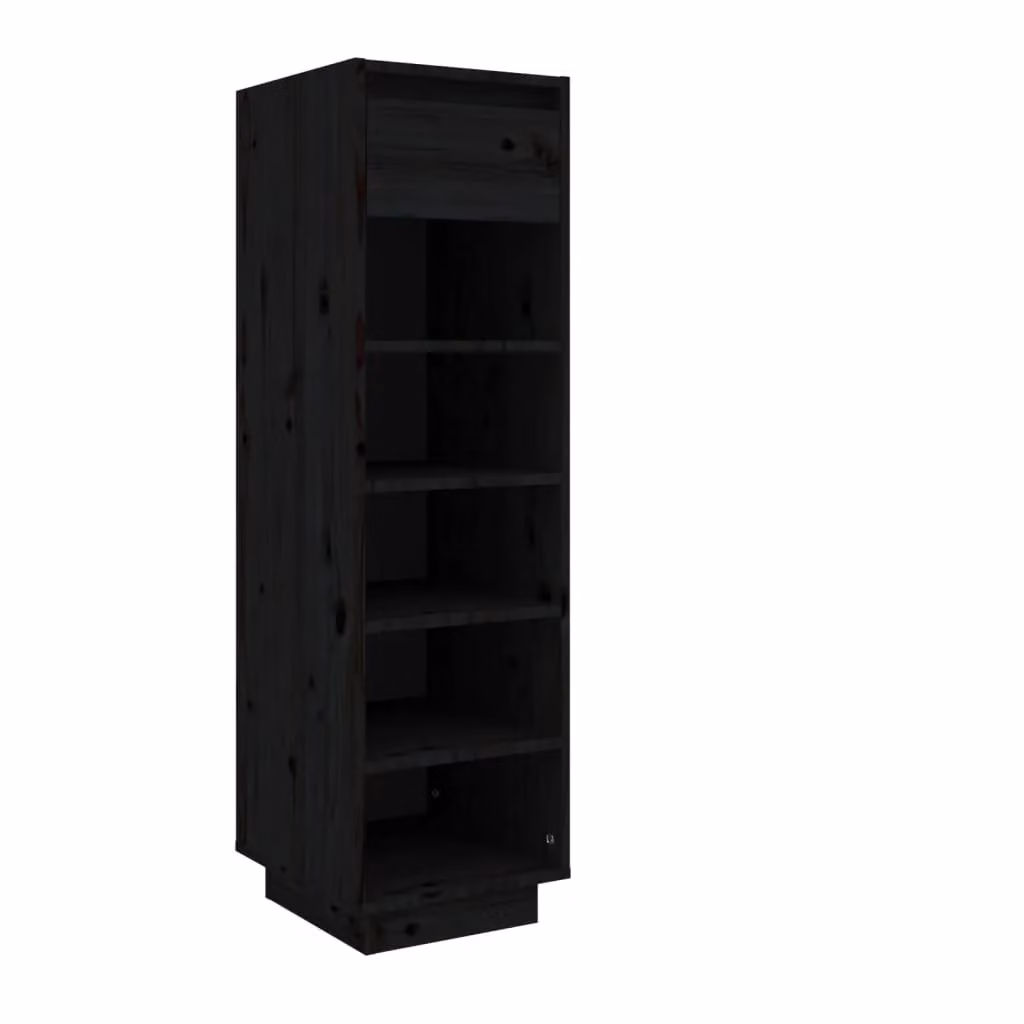 Berkfield Home Black Solid Pine Shoe Cabinet with Doors and Drawers W/D/H: 34 x 30 x 105 cm – 2