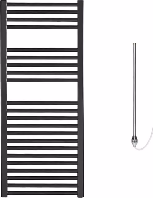 SolAire Black Metal Electric Heated Towel Rail, W: 100 cm, H: 100 cm, D: 100 cm