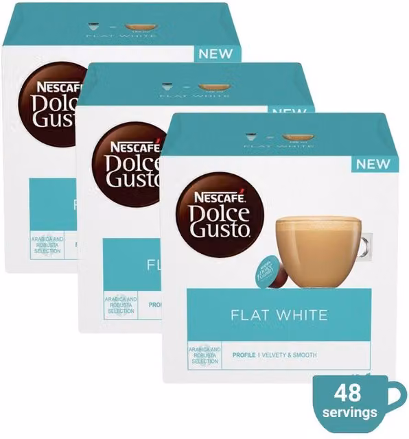 Nescafe Dolce Gusto Flat White Coffee Pods, Arabica and Robusta, 48 Servings in Turquoise – 1