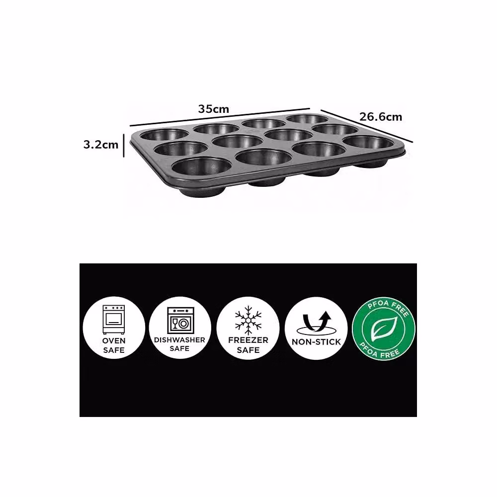 Hairy Bikers Non-Stick Carbon Steel 12-Cup Muffin Tray, Black – 4