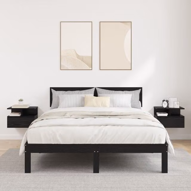 Berkfield Home Set of 2 Floating Nightstands in Black Oak, W/D/H: 40 x 31 x 27 cm