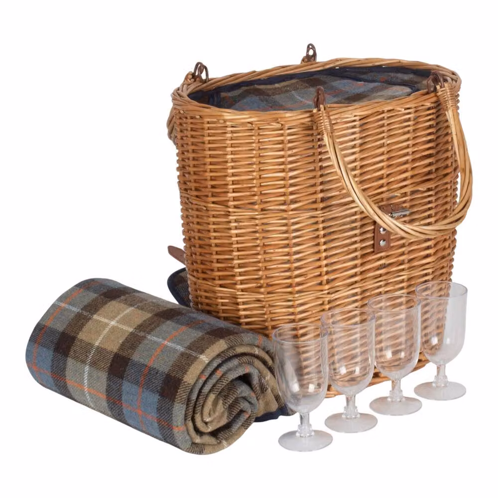 Ravenstor Oval Wicker Picnic Basket with Red Fitted Cool Bag in Brown, W/D/H: 37.0 x 36.0 x 28.0 cm – 2