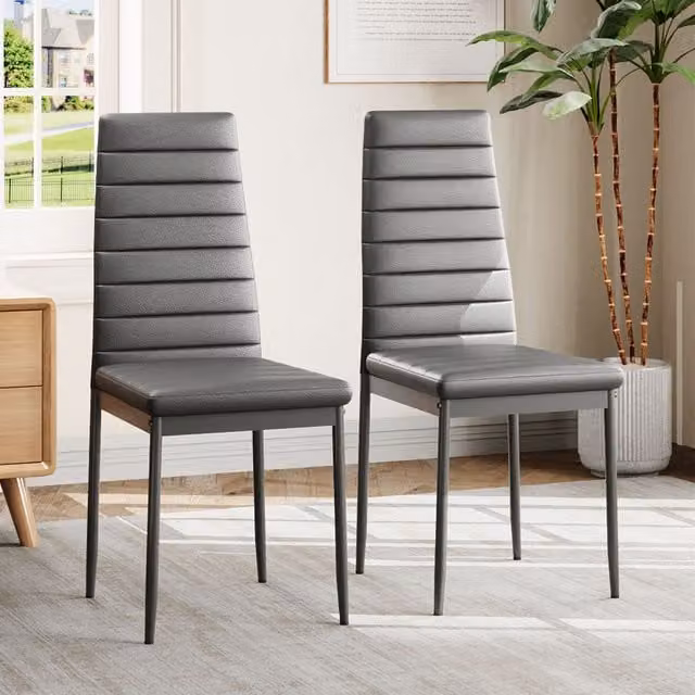 Livingandhome Set of 2 Modern Faux Leather Armless High Back Dining Chairs in Grey