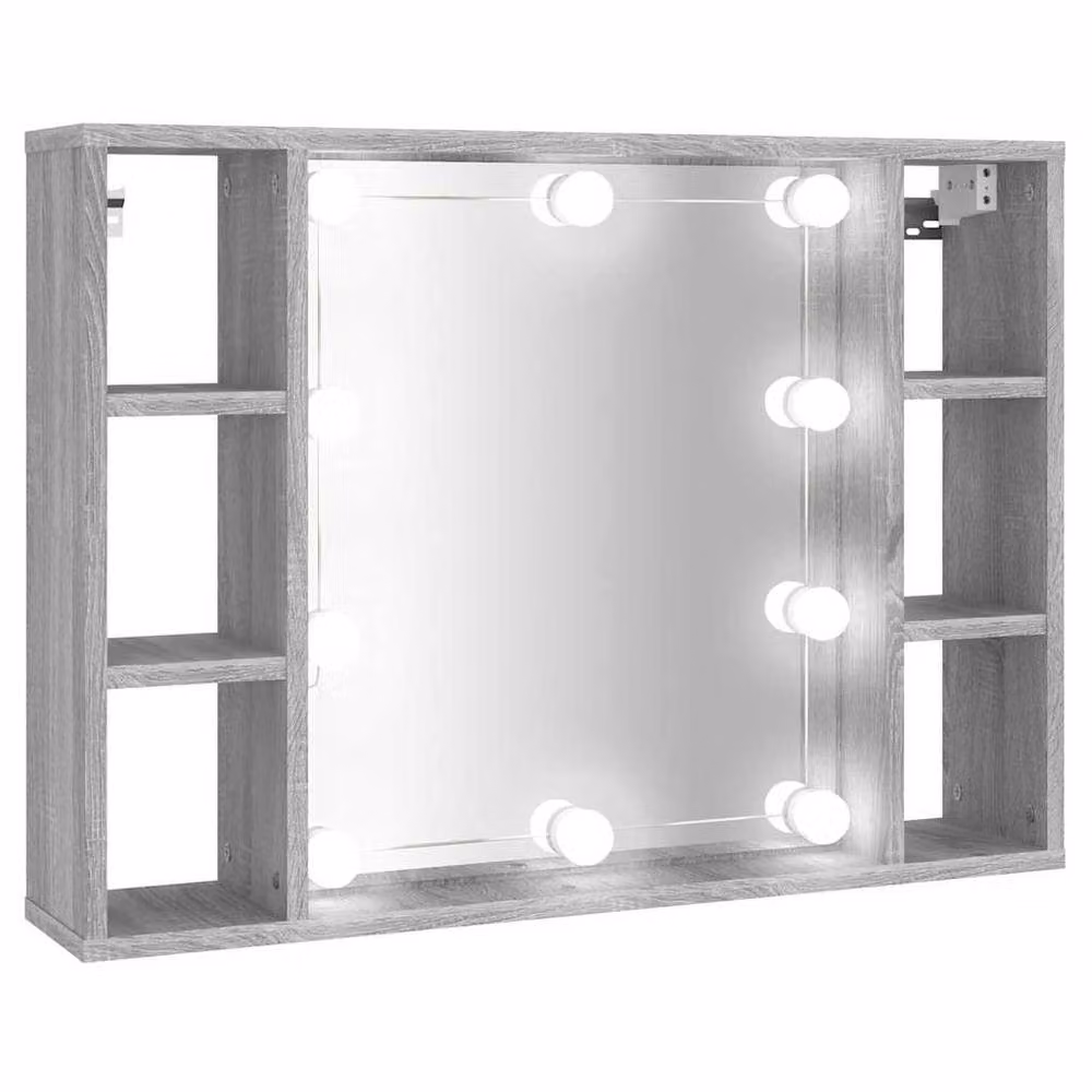 Berkfield Home LED Mirror Cabinet in Grey Sonoma, W: 76 cm, D: 15 cm, H: 55 cm – 2