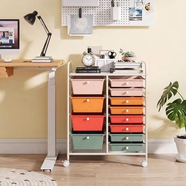 Costway Black Multi-Purpose Metal Utility Storage Cart with Castors and 2-Size Drawers