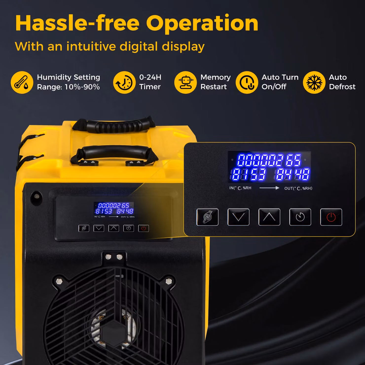 Costway Industrial Dehumidifier with Pump, 90L/Day Capacity, Yellow – 4