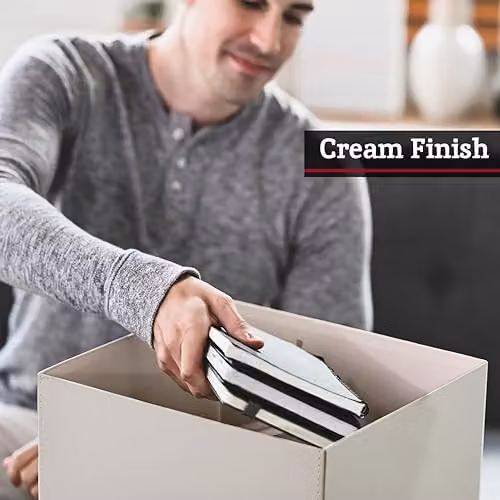 Orsina Elegant Beige Faux Leather CD Storage Box with Lid W: 30.0 cm, D: 17.0 cm, H: 6.8 cm – 3