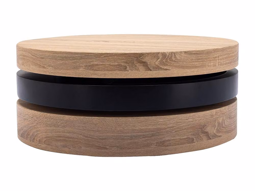 Vente-unique Round Swivelling Coffee Table with MDF Compartment in Black and White, W/D/H: 80 x 80 x 40 cm – 2
