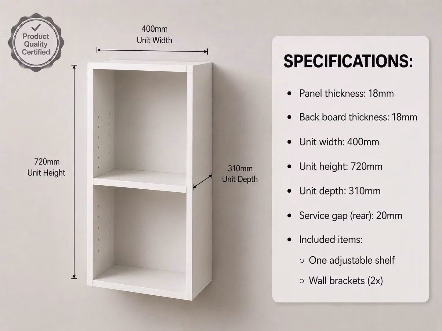 Cheap Furniture Warehouse White Matt Kitchen Wall Unit with Internal Shelves and Open Shelf Doors, W/D/H: 40.0 x 31.8 x 72.0 cm