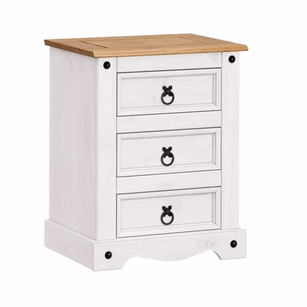SPETLEK White Painted 3 Drawer Pine Wood Bedside Cabinet – 2