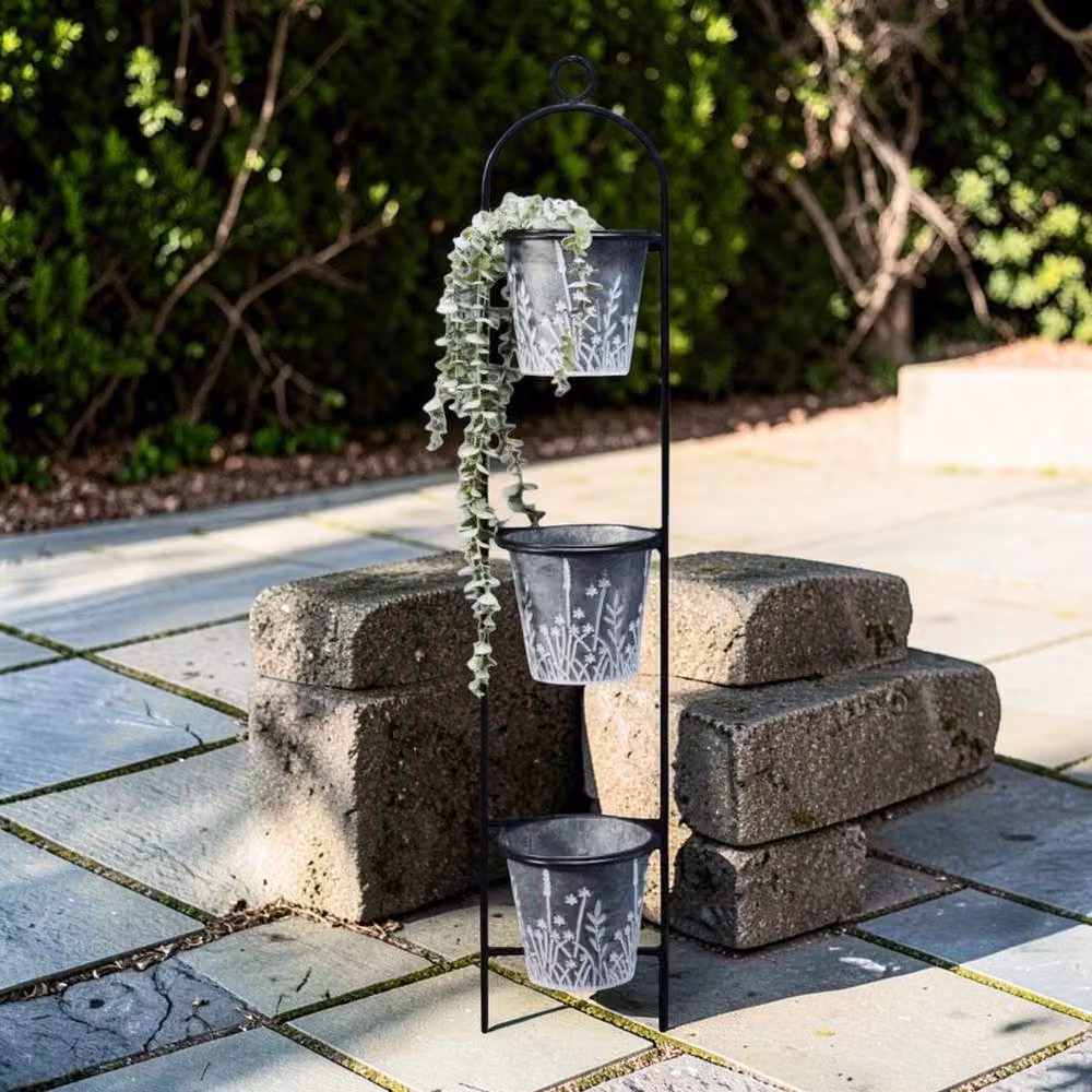 Four Candle Meadow Three Tier Wall Planter with 3 Pots, Grey, Width: 113 cm – 2