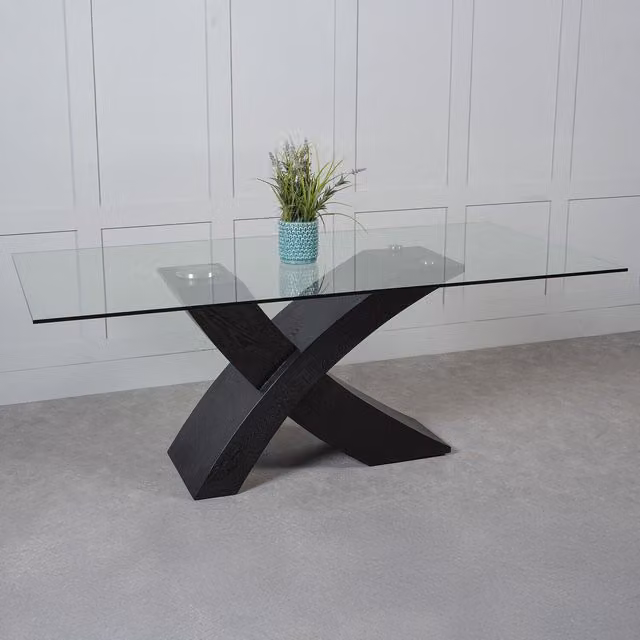 Thats Furniture Valencia X Shape Glass Dining Table in Black and Ash, W: 100 cm