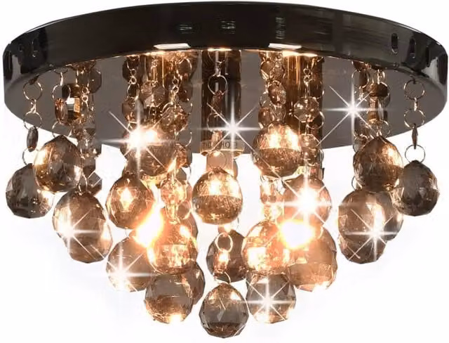 Berkfield Home Round Ceiling Lamp with Smoky Glass Beads in Black and Chrome, G9
