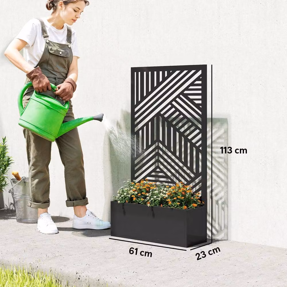 OUTSUNNY Metal Raised Garden Bed with Trellis in Black – 3