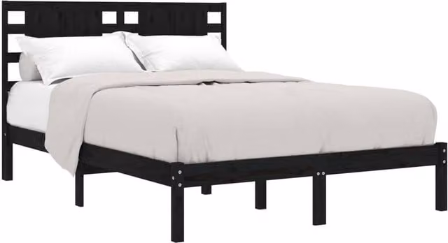 Berkfield Home Beautiful Black Solid Wood Pine Bed Frame W/D/H: 200 x 100 x 206 cm