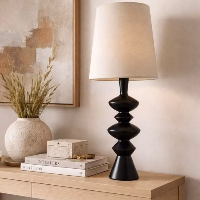 Pagazzi Cheryll Black Resin Table Lamp with Beige Fabric Shade – 1
