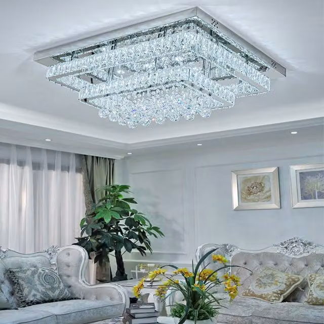 Livingandhome Modern Double Layer Crystal Pendant Light in Silver
