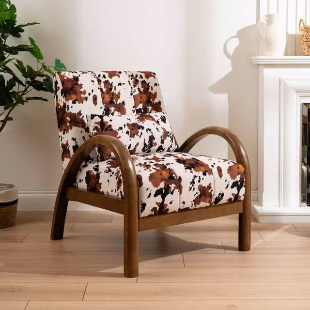 Scottish Everlastings Ltd Cow Print Fabric Accent Chair in White and Multicolour