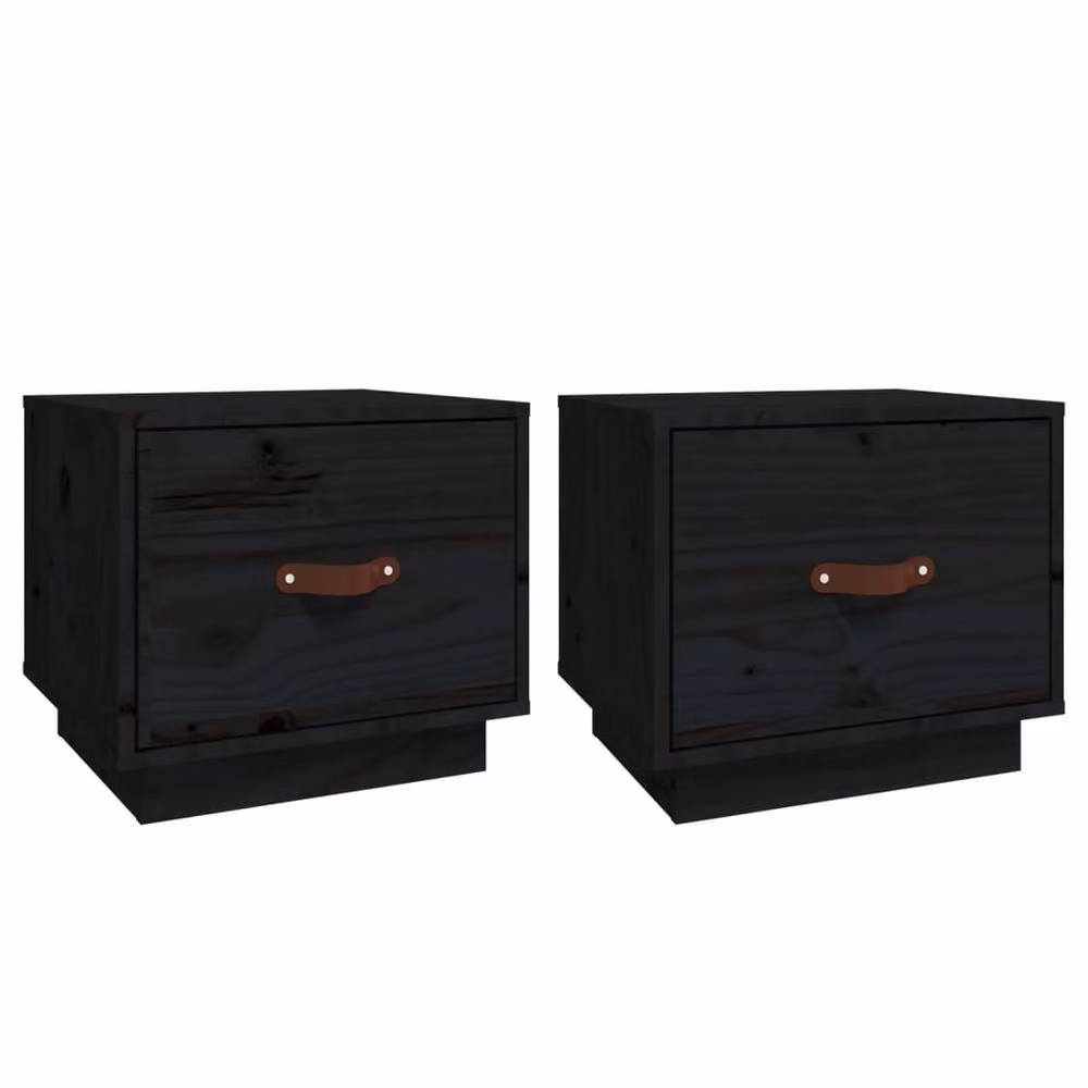 Berkfield Home Beautiful Bedside Cabinets, Set of 2, Black Solid Pine Wood, W/D/H: 40 x 34 x 35 cm – 2