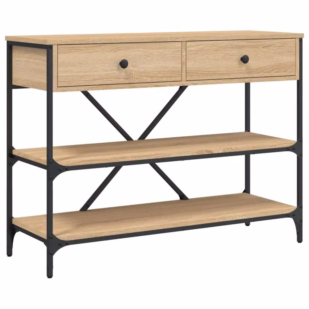 Berkfield Home Sonoma Oak Console Table with Drawers and Shelves in Brown – 2