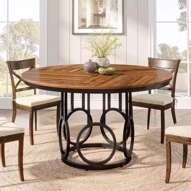 KORVIXA Round Dining Table in Walnut Brown and Black, W/D/H: 100 x 100 x 75 cm – 1