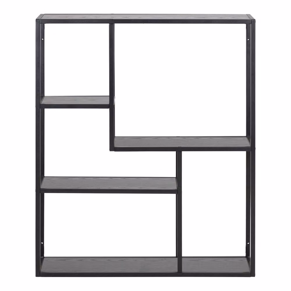 Furniture To Go Seaford Black Metal Wall Mounted Shelf with 3 Ash Shelves – 2