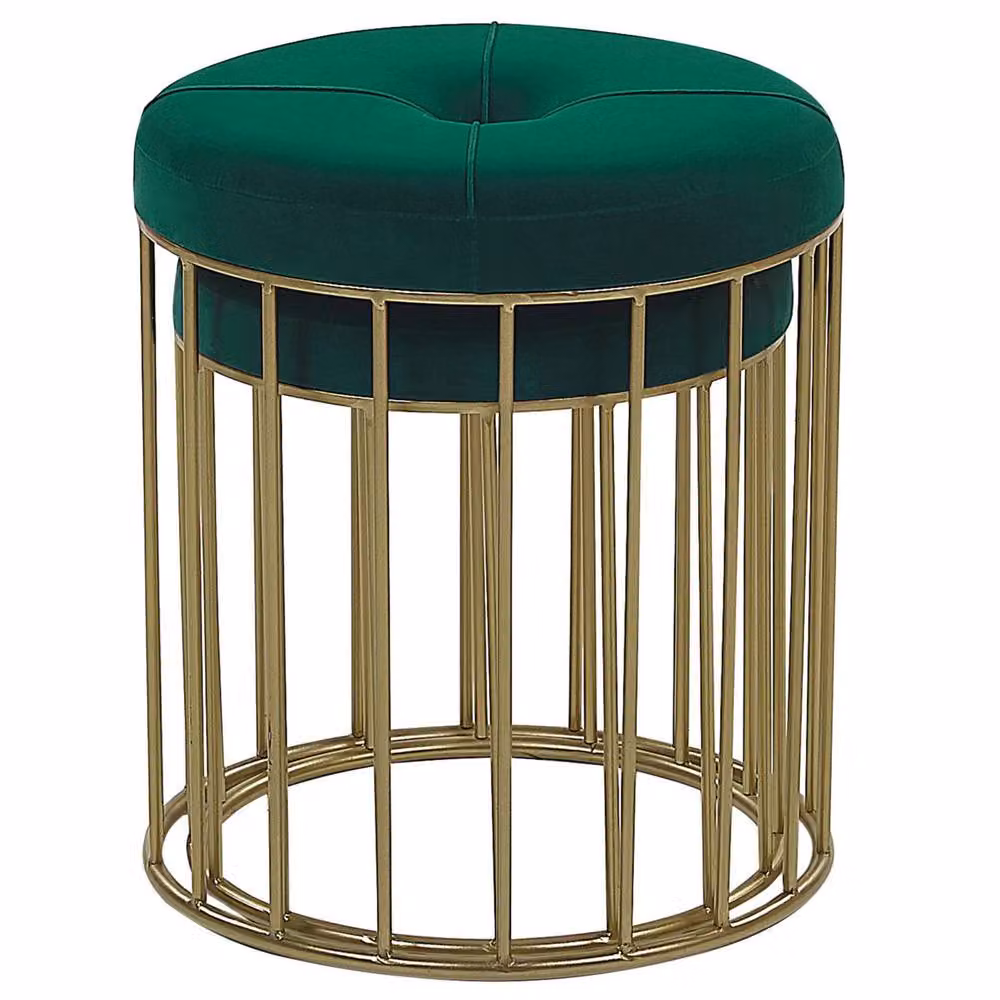 Wyld and Coco Nesting Pouffe Set of 2 in Dark Green Velvet with Gold Metal Base – 3