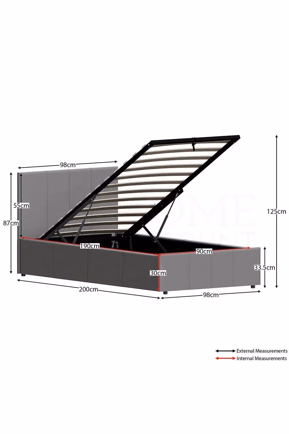 Vida Designs Lisbon Single Ottoman Bed Frame in Grey Upholstered Fabric with Lift Up Base, 90 x 200 cm – 2