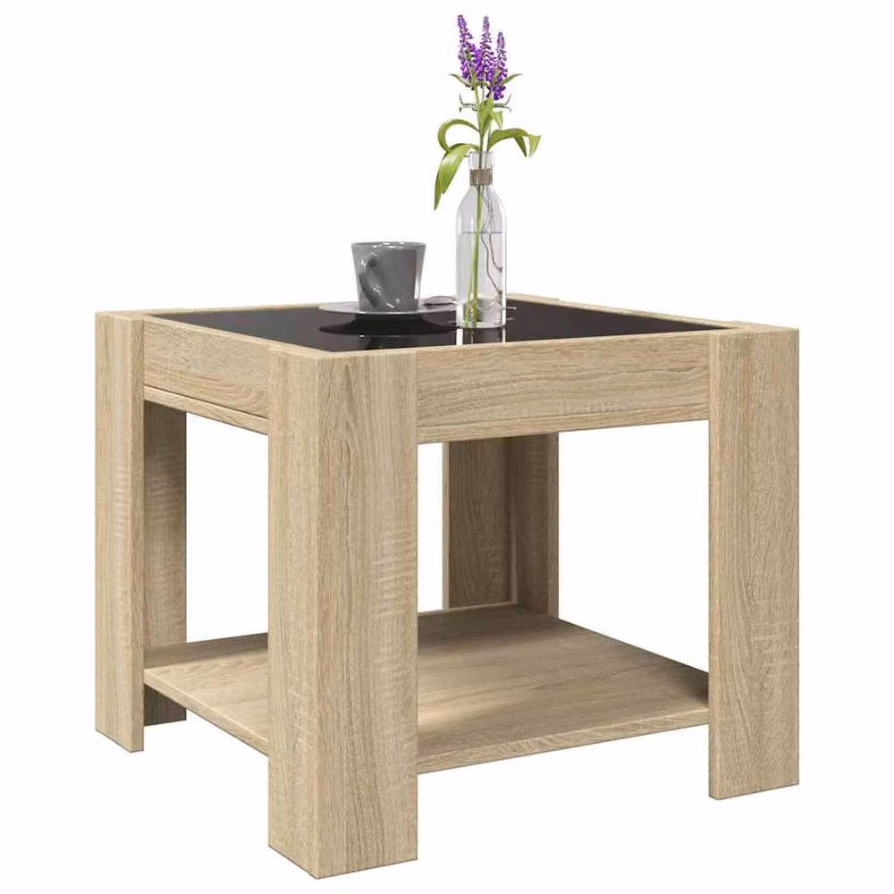 Berkfield Home Decorative LED Coffee Table in Sonoma Oak and Brown, W/D/H: 53 x 53 x 45 cm – 2