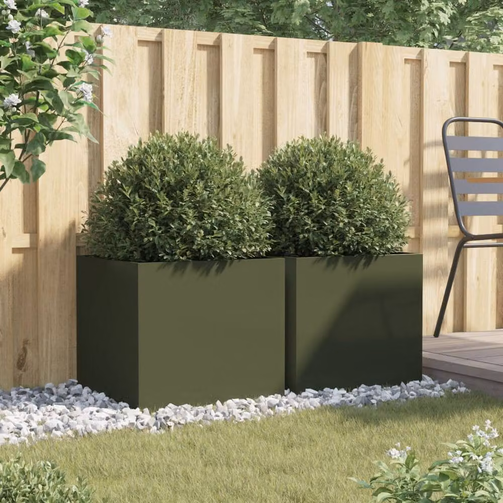 Berkfield Home Steel Planter Set in Green, 2 Pieces, W: 49 cm, D: 47 cm, H: 46 cm – 3