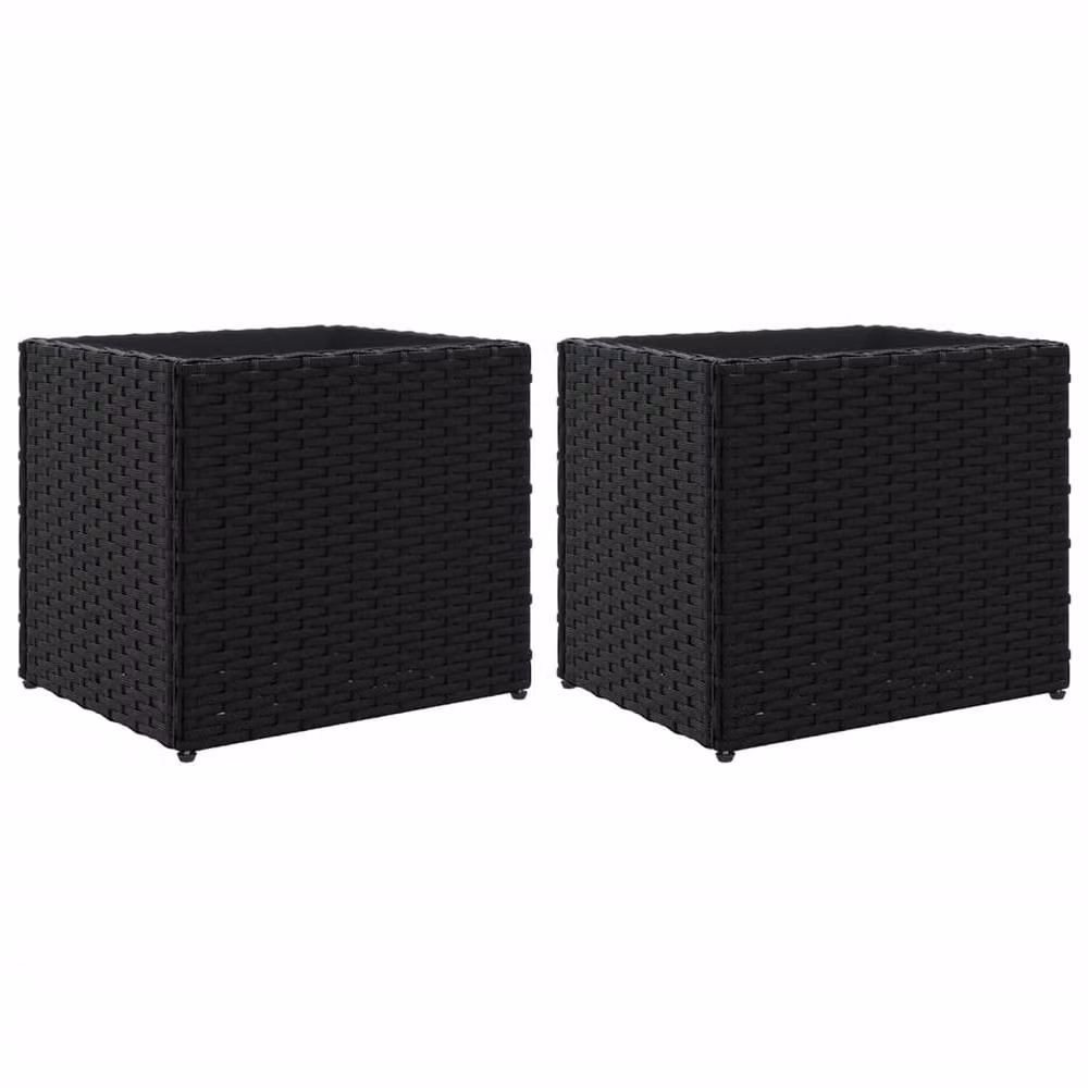 Berkfield Home Set of 2 Black Poly Rattan Garden Planter Tubs, W/D/H: 36 x 30 x 32 cm – 2