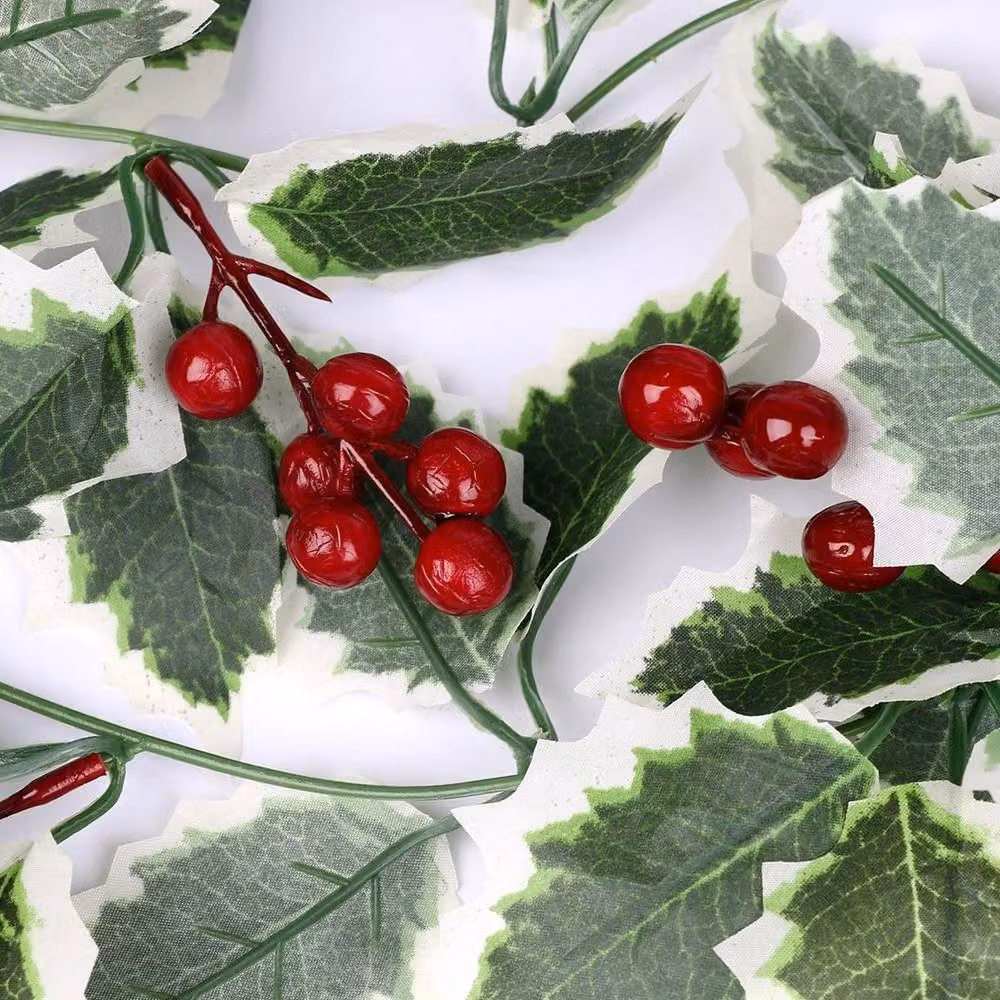 FLAVORA Christmas Holly Leaf Garland with Red Berries in Green, W/D/H: 100 x 15 cm – 2