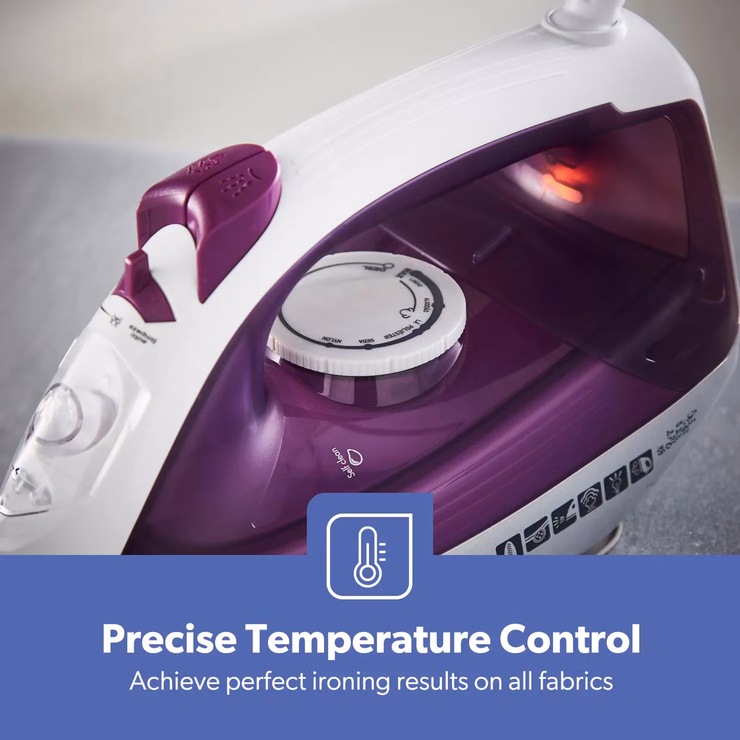 Geepas 2000W Steam Iron with Ceramic Non-Stick Soleplate and Vertical Steam Function in Purple – 7