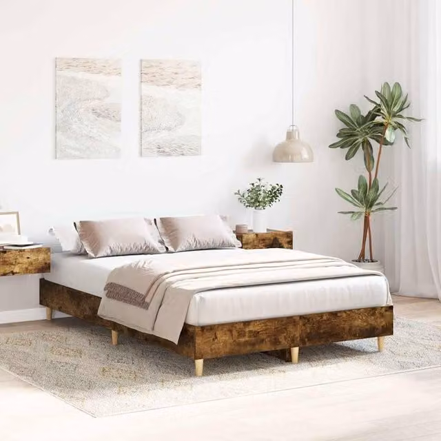 Berkfield Home Durable Small Double Bed Frame in Smoked Oak Brown, W/D/H: 120 x 200 x 25 cm – 1