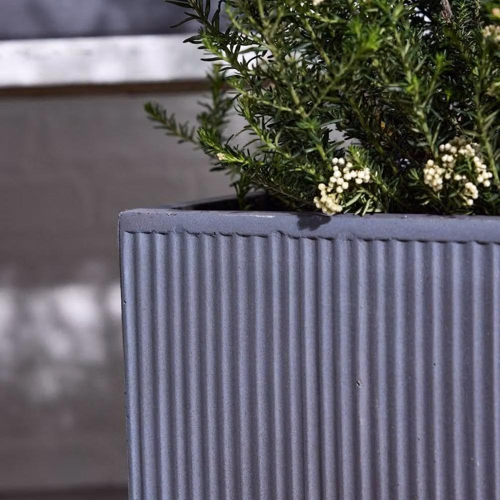 Dibor Large Ribbed Fibre Clay Planter, Slate Grey, H 37 cm x W 37 cm – 3
