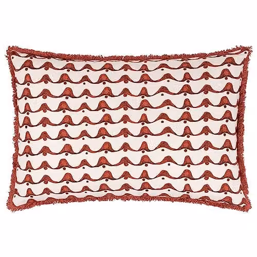 HOEM Avery Abstract Fringed Cotton Cushion in Red, W/H: 60 x 40 cm – 1