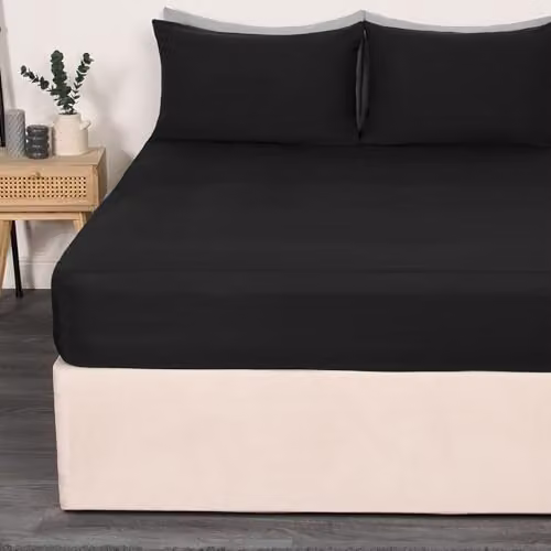 OHS Plain Black Microfibre Super King Deep Fitted Bed Sheet – 8
