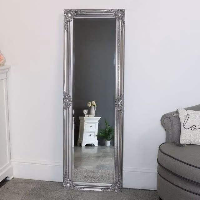 Melody Maison Tall Silver Bevelled Glass Wall Mirror, W: 47 cm, H: 142 cm