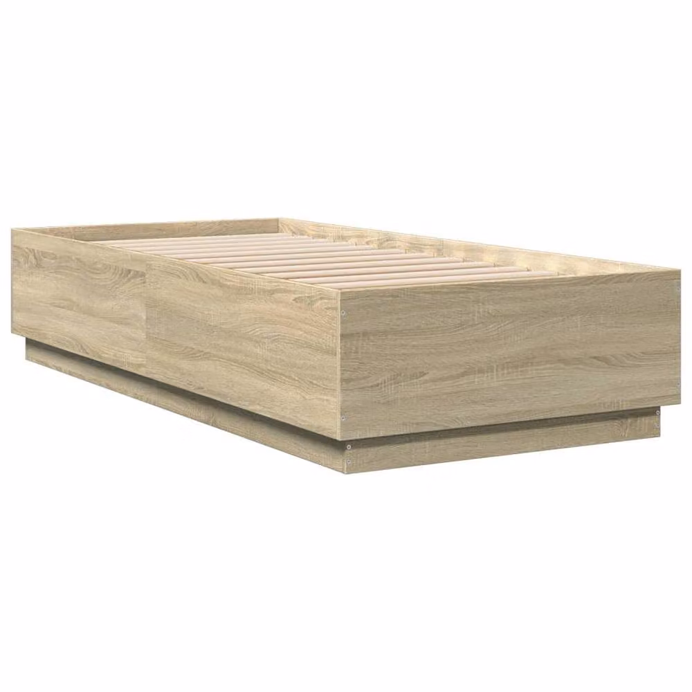 Berkfield Home Modern Bed Frame with LED Under-Bed Lighting and USB Charging Port in Sonoma Light Oak, W/D/H: 100 x 200 cm – 3
