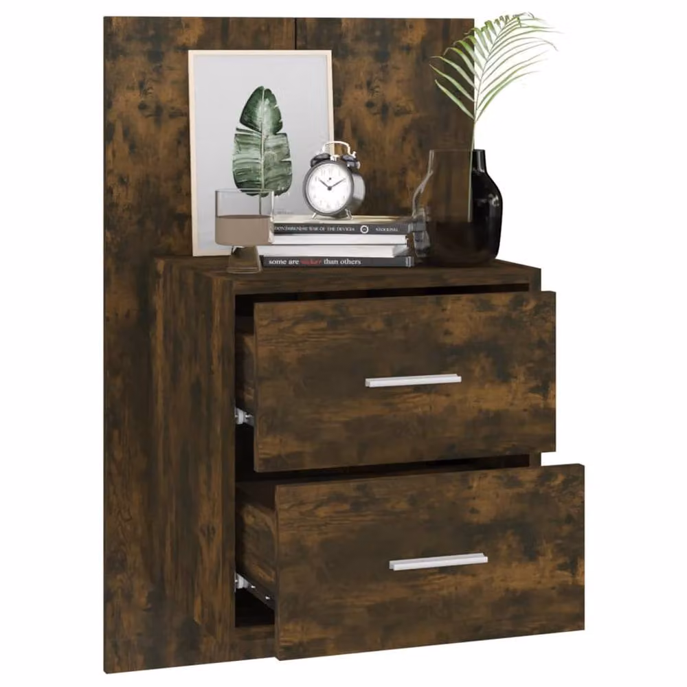 Berkfield Home Set of 2 Wall-mounted Bedside Cabinets in Smoked Oak Brown – 4