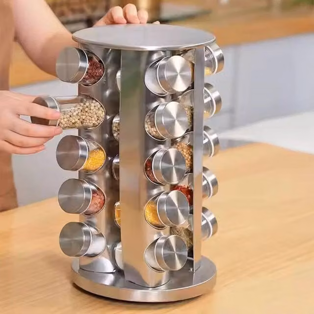 EONLION 20 Jar Revolving Spice Rack in Silver, Height: 100 cm – 1