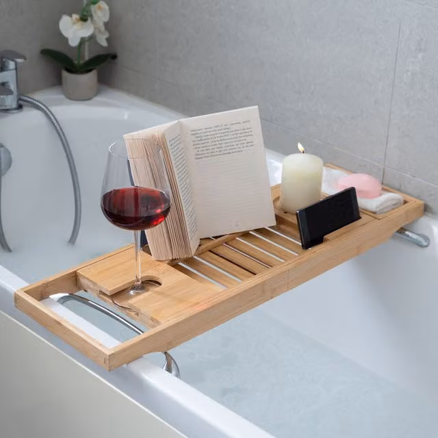 Menkind InGenious Adjustable Bamboo Bath Caddy in Brown