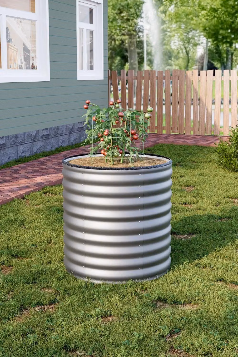 H&O Direct Round Galvanised Steel Raised Garden Bed in Silver, Diameter: 80 cm – 2