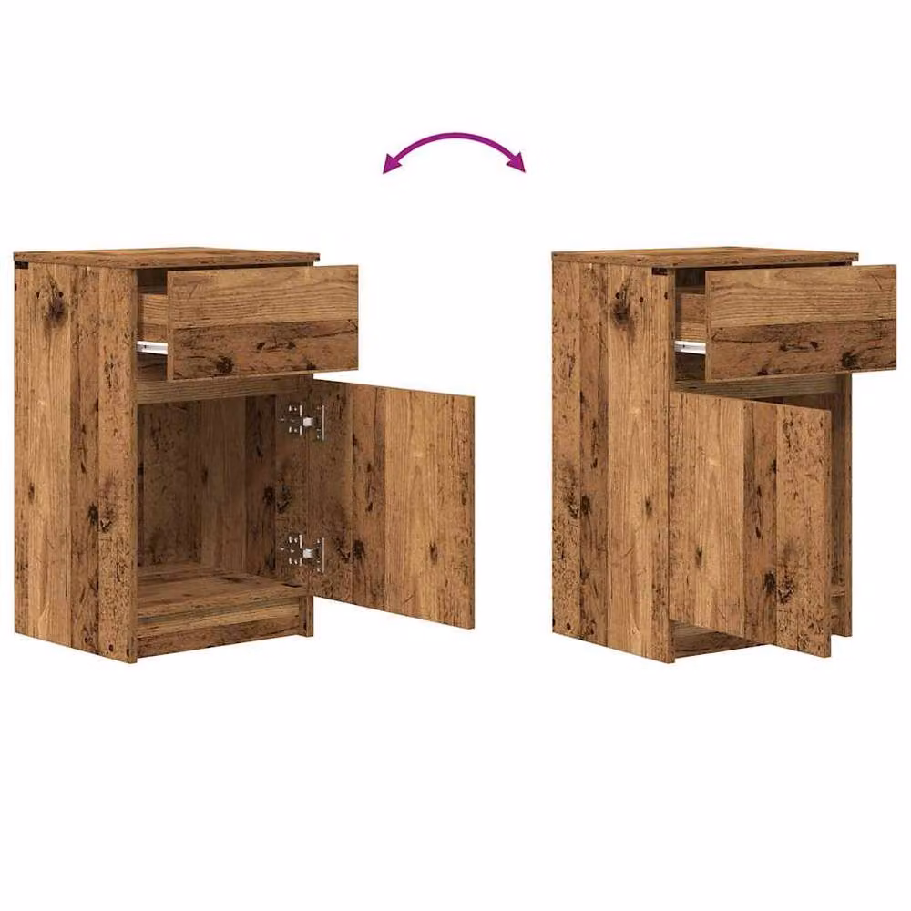 Berkfield Home Bedside Cabinet in Old Wood, Brown and Multicolour, W/D/H: 39 x 35 x 65 cm – 6