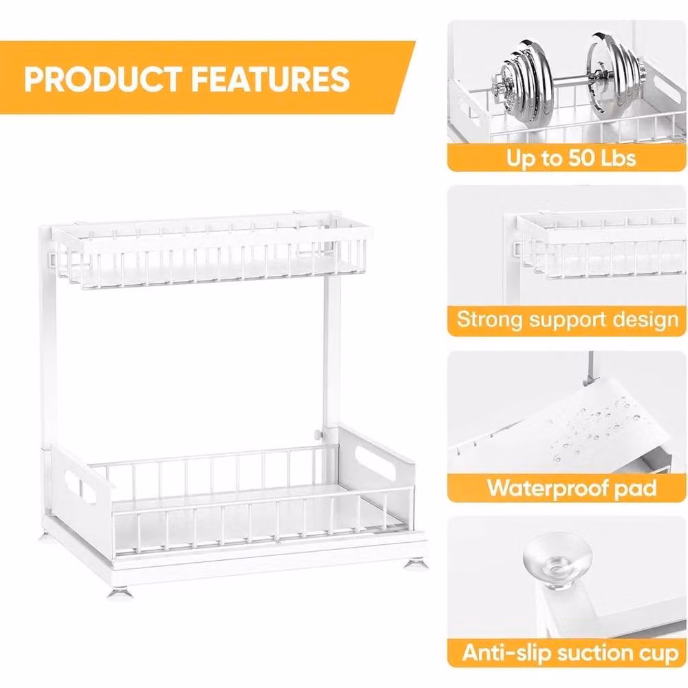 EONLION White 2 Tier Under Sink Storage Organiser, Width: 100 cm – 2