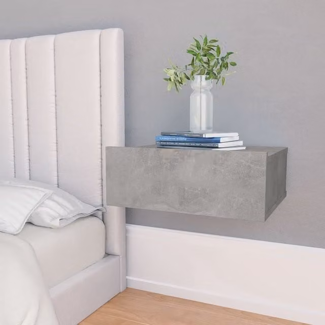 Berkfield Home Set of 2 Floating Nightstands in Concrete Grey, W/D/H: 40 x 30 x 15 cm